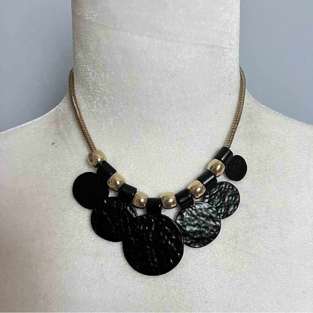 New Erica Lyons Gold and Black Medallion Bib Necklace